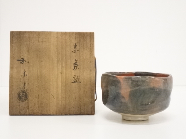 JAPANESE TEA CEREMONY RED RAKU TEA BOWL BY WARAKU KAWASAKI / CHAWAN 